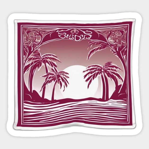 Tropical Sunset Art Deco Style Illustration No. 842 Sticker by cornelliusy